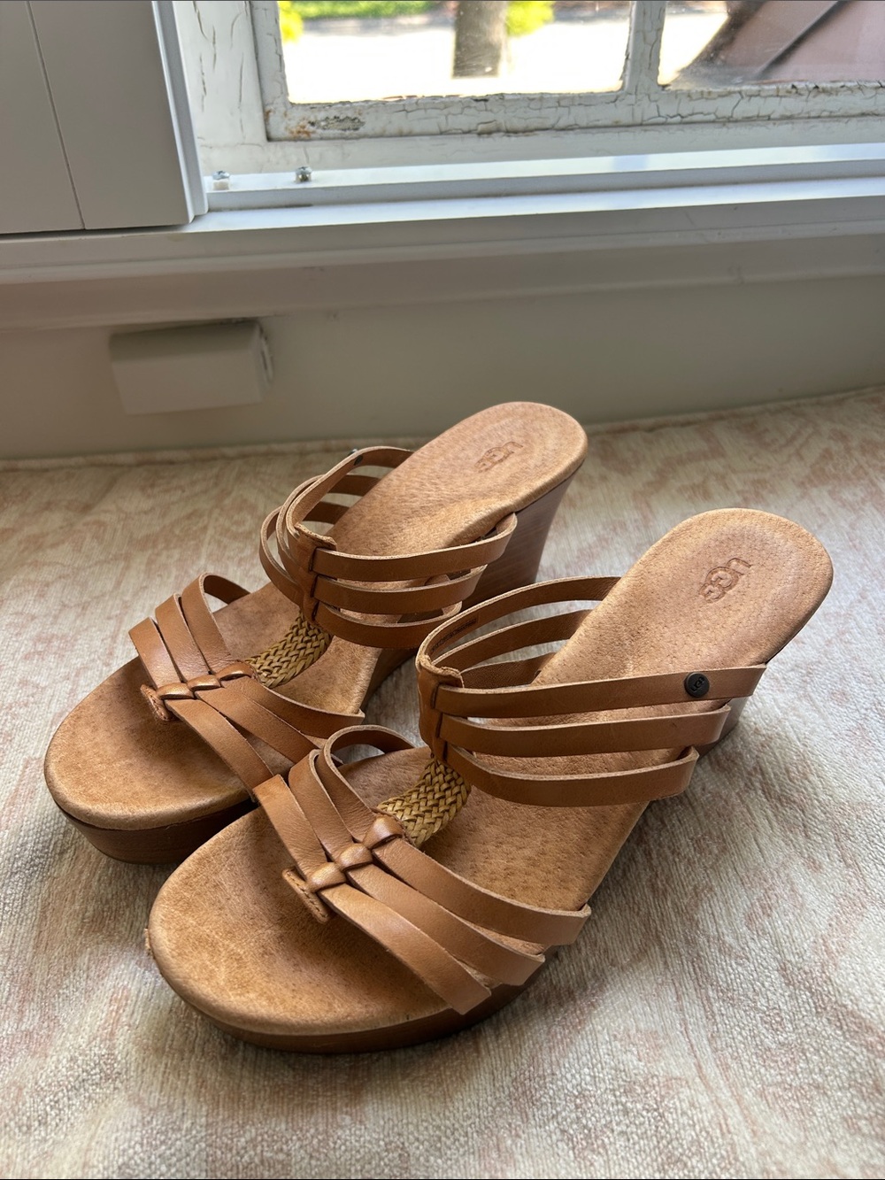 UGG Women's Brown Strappy Wedge Sandals